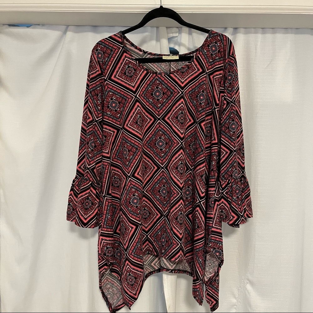 BOBBI & BROOKS Aztec Black and Pink Plus Size Top